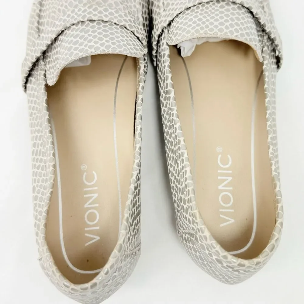 Vionic ZANA Gray Tan Lizard Print Slip On Orthotic Loafer Flats